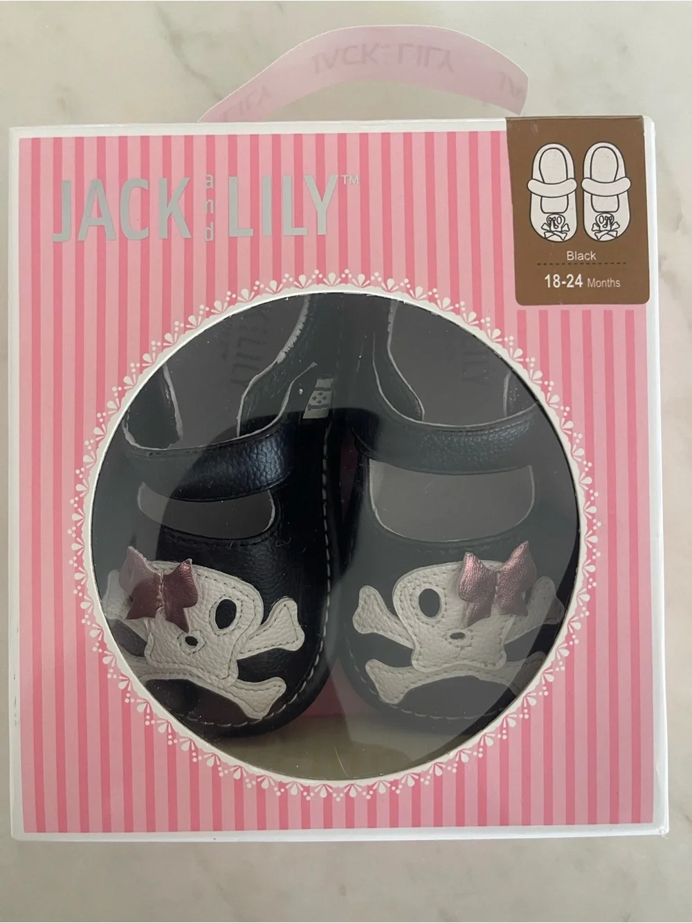 Jack and Lily Baby Girl Mary Jane Shoes Skull  with Pink Bows 18-24 months NIB